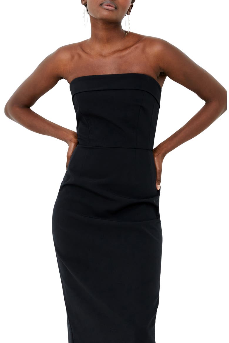 Echo Strapless Crepe Midi Sheath Dress, Alternate, color, BLACKOUT