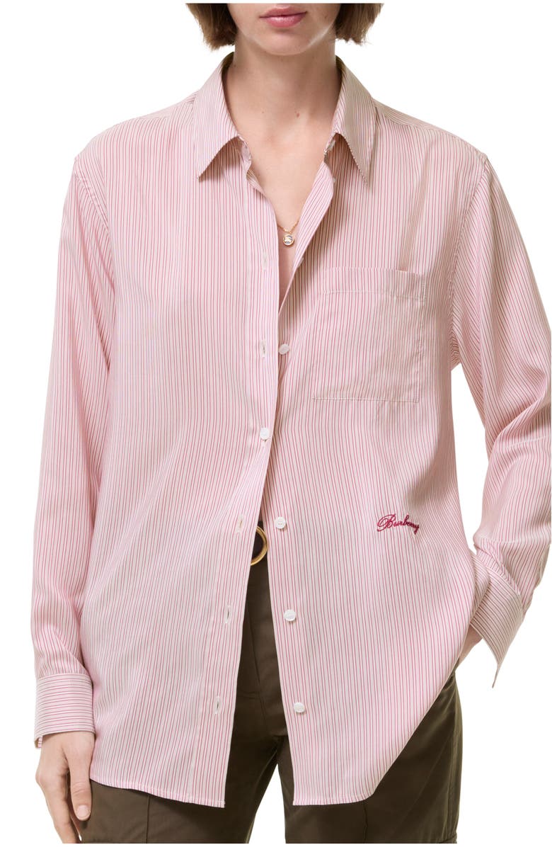 Burberry Relaxed Fit Striped Silk Shirt, Main, color,