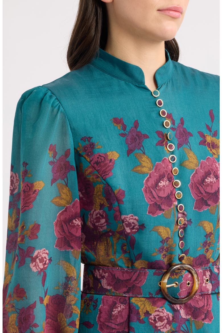 Floral Print Long Sleeve Dress, Alternate, color, TEAL BERRY