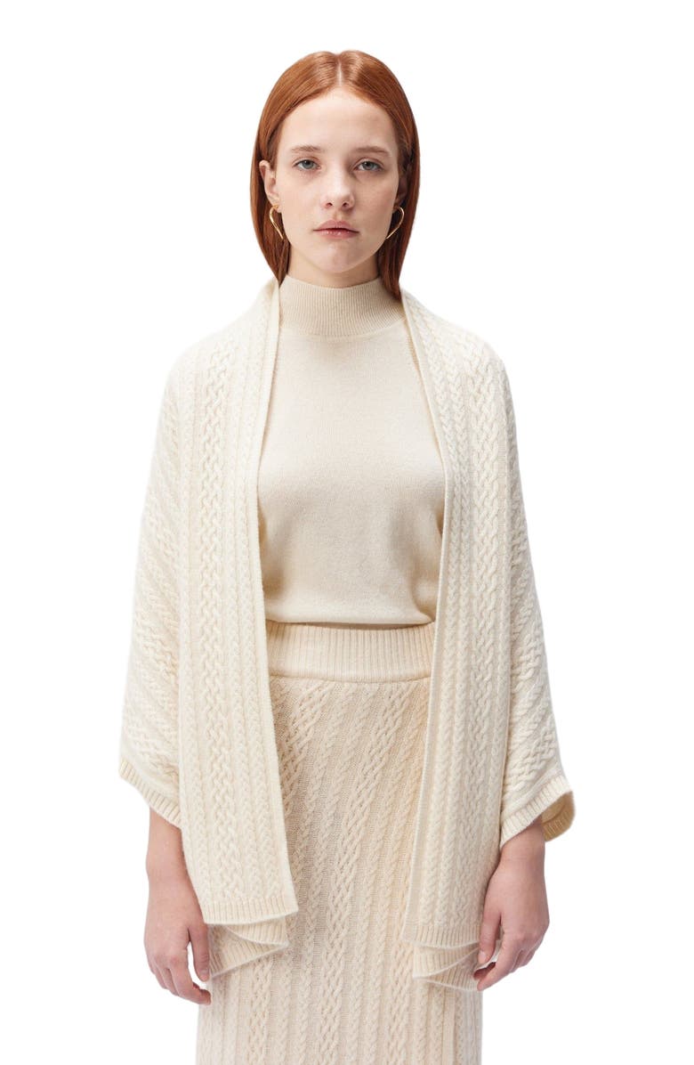 GOBI Mongolian Cashmere Cable-Knit Cashmere Poncho, Alternate, color, Marshmallow