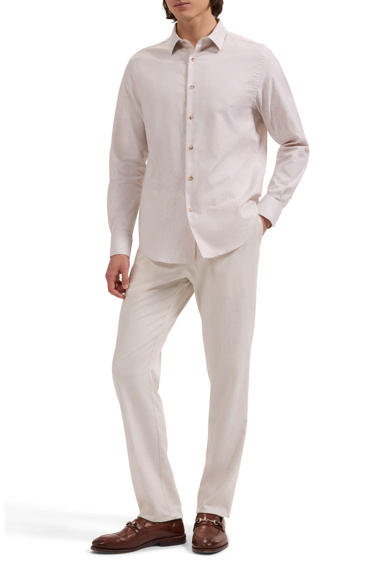 Julian Shaped Fit Floral Jacquard Stretch Cotton Button-Up Shirt, Alternate, color, ALMOND