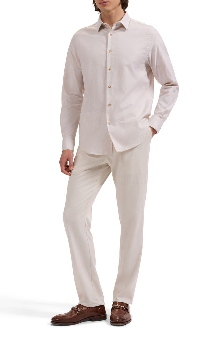 Bugatchi Julian Shaped Fit Floral Jacquard Stretch Cotton Button-Up Shirt, Alternate, color, Almond