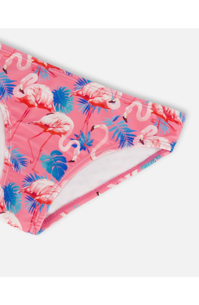 Deux par Deux Little Girl's Printed Two-Piece Swimsuit With Frills Candy Pink And Pink Flamingo, Alternate, color, 