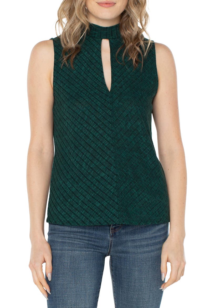 Keyhole Mock Neck Rib Sleeveless Top, Main, color, DP EMERALD GRN