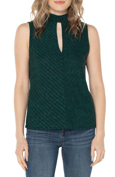 Keyhole Mock Neck Rib Sleeveless Top