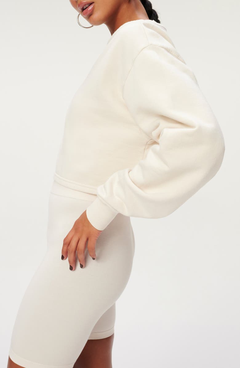 Good American Collarless Half Zip Sweatshirt, Alternate, color, Bone001