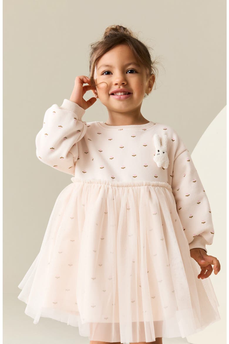 Kids' Floral Mesh Bunny Sweater Dress, Alternate, color, CREAM