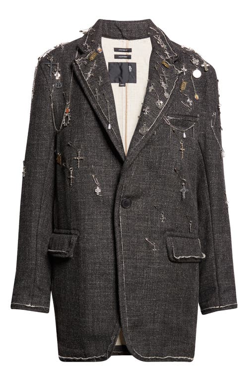R13 Embellished Frayed Edge Ragged Virgin Wool & Linen Blazer In Blue