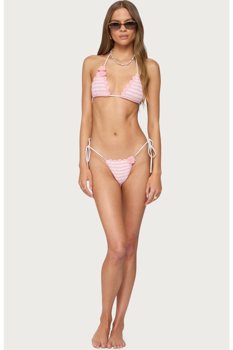 Azalea Crochet Triangle Bikini Top, Alternate, color, PINK-AND-WHITE