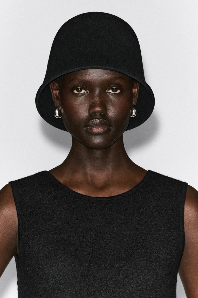 Sculpted Wool Bucket Hat, Alternate, color, BLACK
