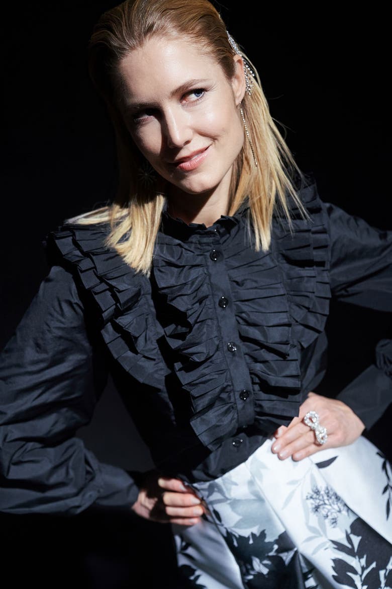 Taffeta Blouse With Plissee Details, Alternate, color, Black