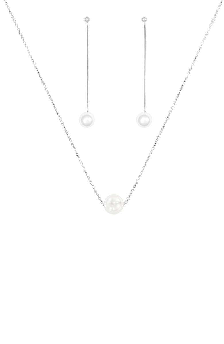 Bearfruit Jewelry Sterling Silver 18k Gold Plated Abby Single Cultured Pearl Necklace & Dangled Drop Earrings Set Holiday Gift Guide, Main, color,
