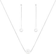 Bearfruit Jewelry Sterling Silver 18k Gold Plated Abby Single Cultured Pearl Necklace & Dangled Drop Earrings Set Minimalist