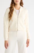 Adrianna Papell Faux Pearl Embellished Sweater Bomber Jacket
