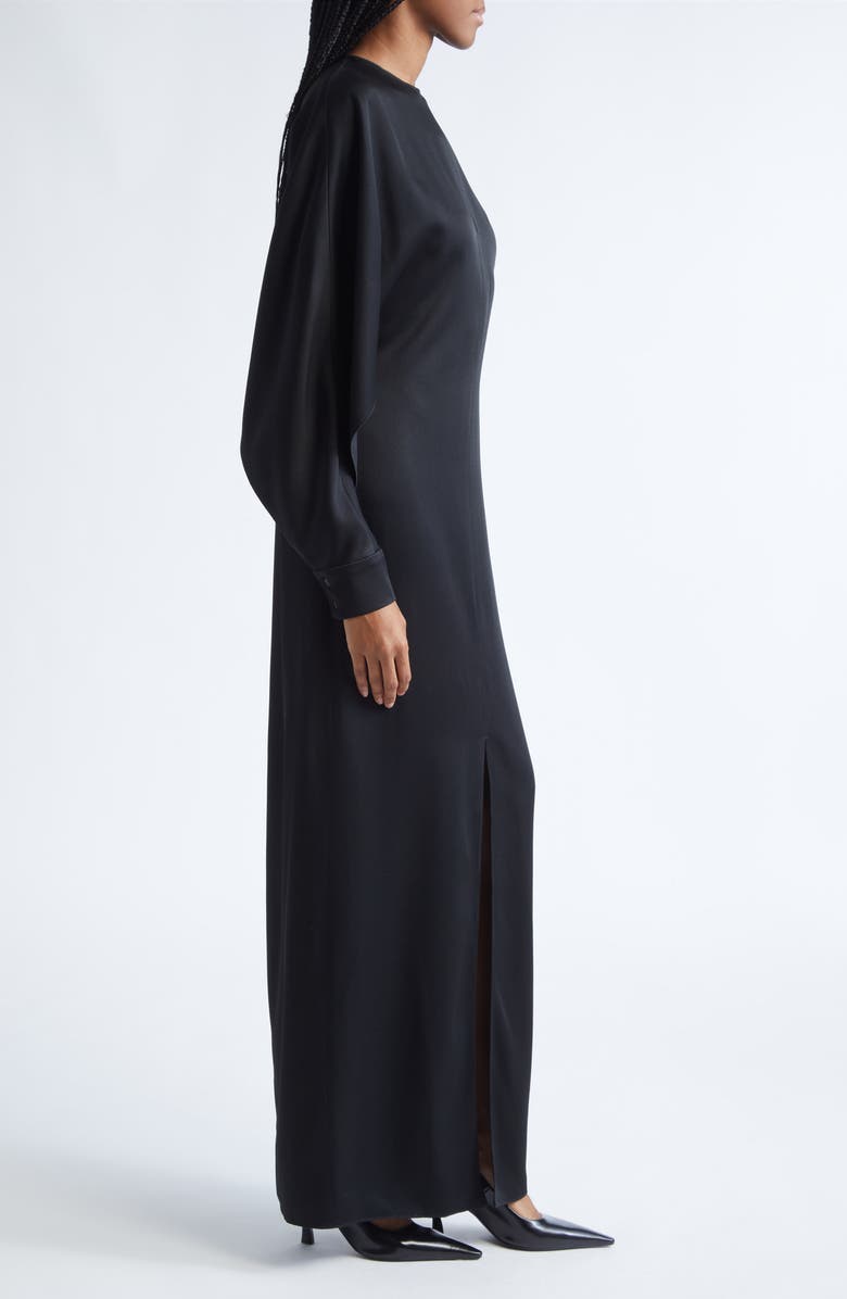 Michael Kors Collection Split Long Sleeve Satin Gown, Alternate, color, Black