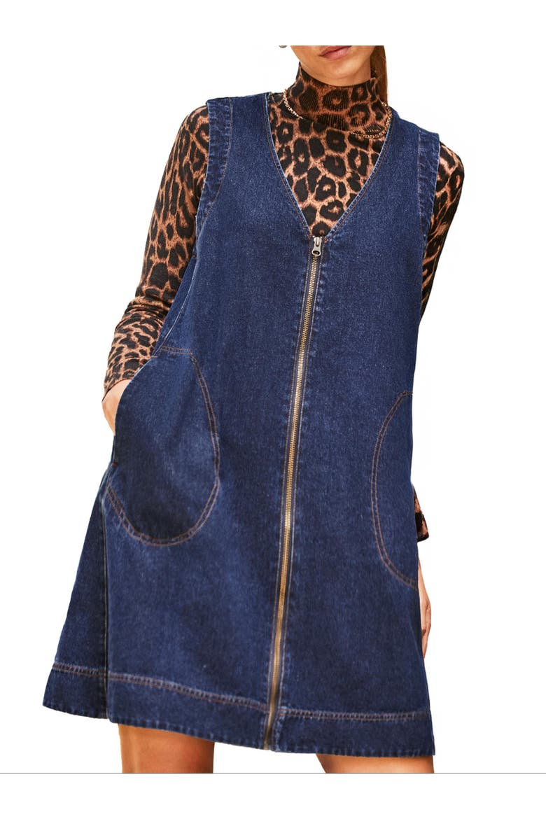 Sleeveless Denim Zip Front Mini Dress (Women) | Nordstrom
