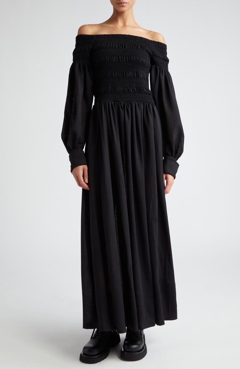 Max Mara Manu Off the Shoulder Long Sleeve Virgin Wool Maxi Dress, Main, color,