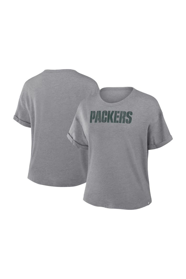 Women's Fanatics Heather Gray Green Bay Packers Swing Pass Tri-Blend Boxy T-Shirt, Main, color, Heather Gray