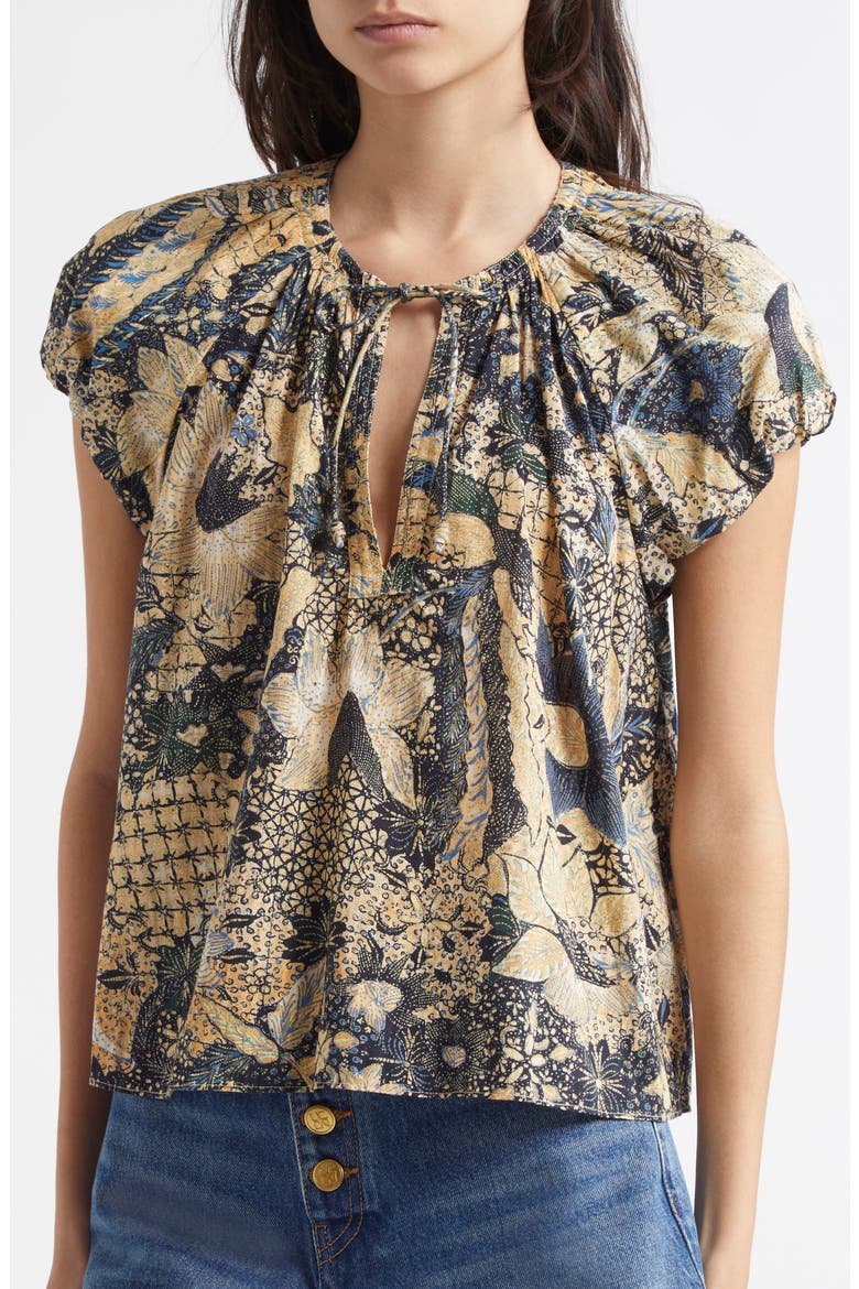 Issa Mixed Print Cotton Blend Top, Alternate, color, BELLFLOWER