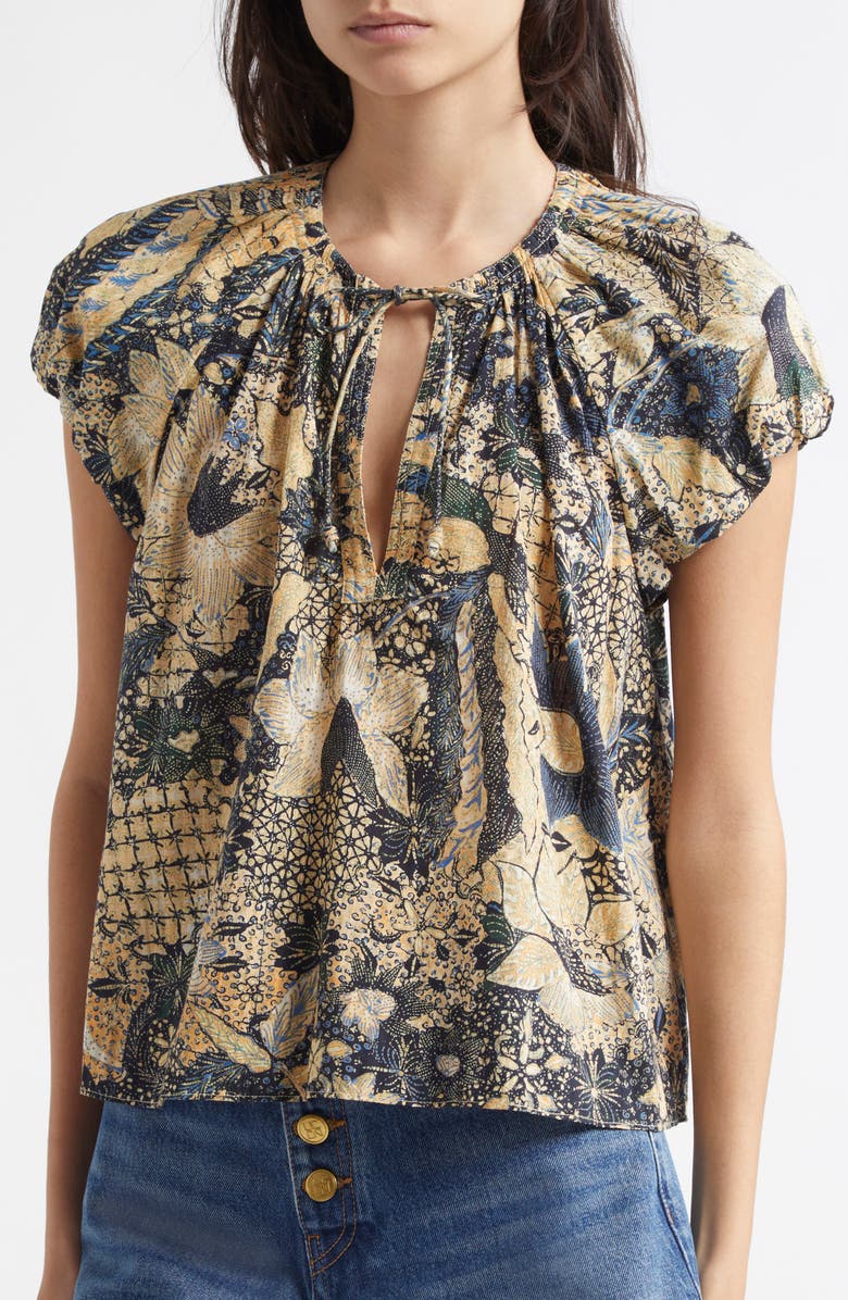 Ulla Johnson Issa Mixed Print Cotton Blend Top, Alternate, color, Bellflower