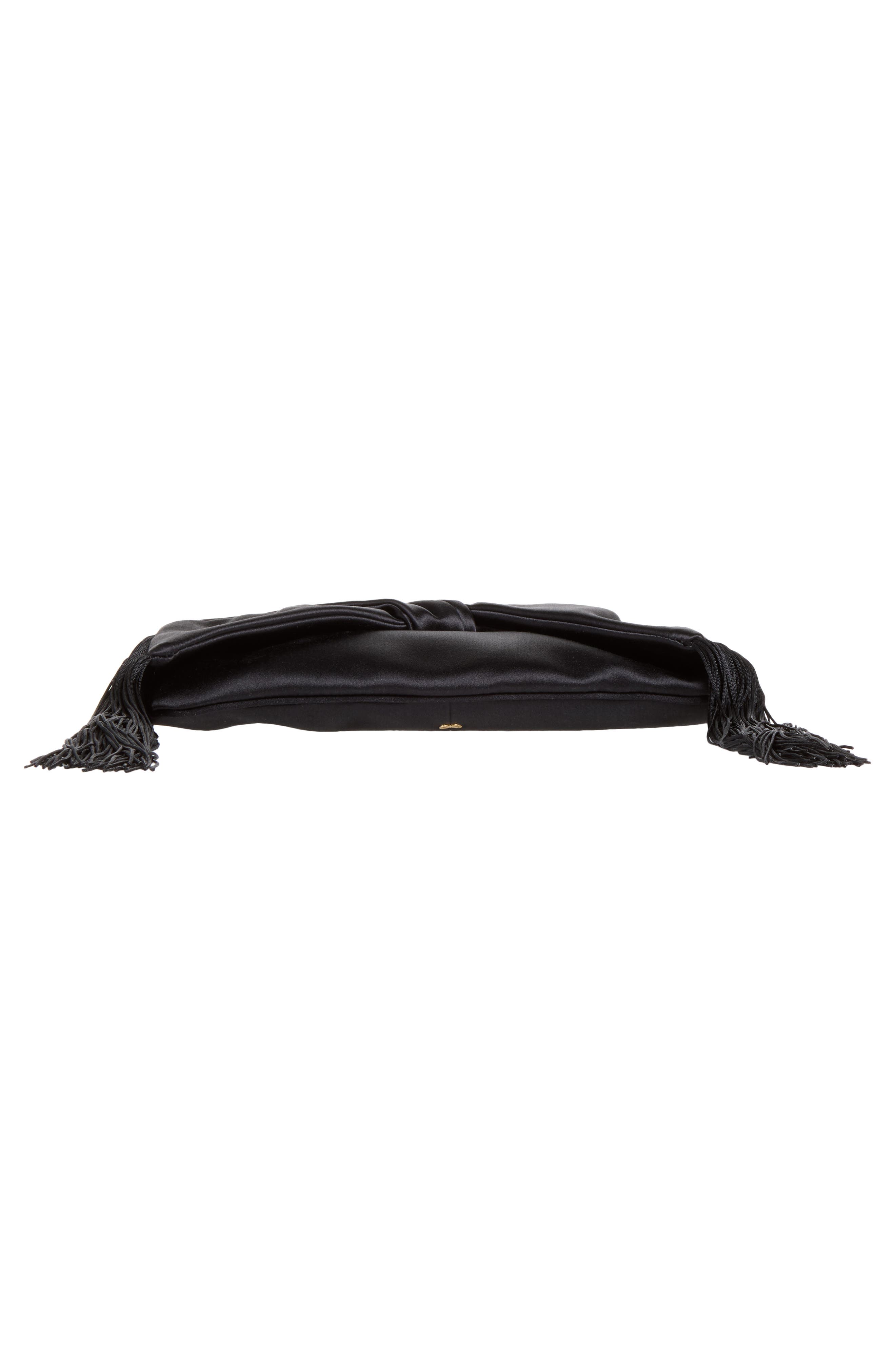 Bow Fringe Satin Clutch, Alternate, color, BLACK