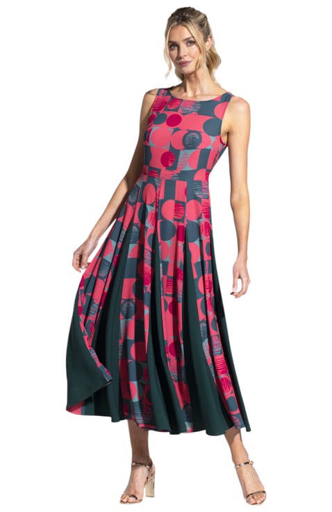 Box Pleat Midi Dress with Contrast Skirt