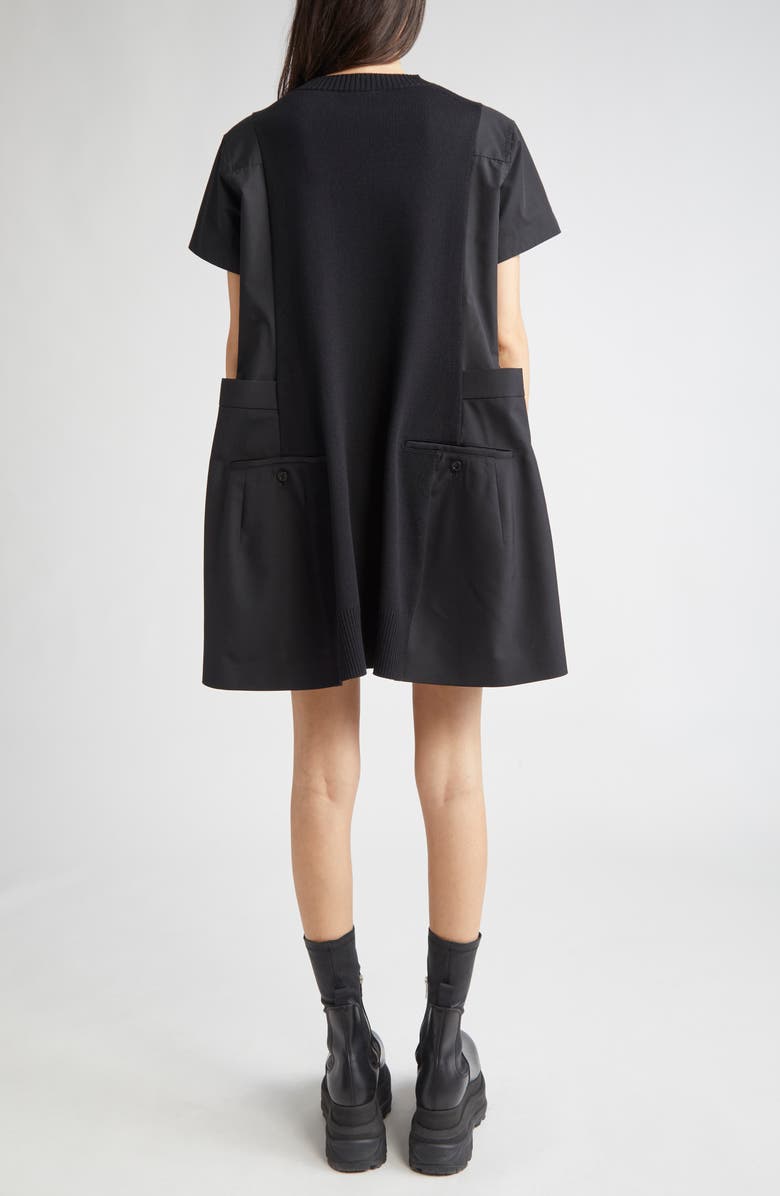Sacai Mixed Media Knit & Poplin Dress, Alternate, color, 