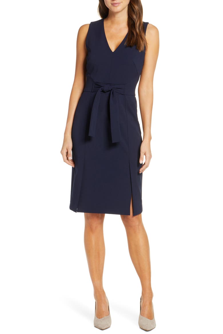 Scuba Crepe Sheath Dress, Main, color, NAVY