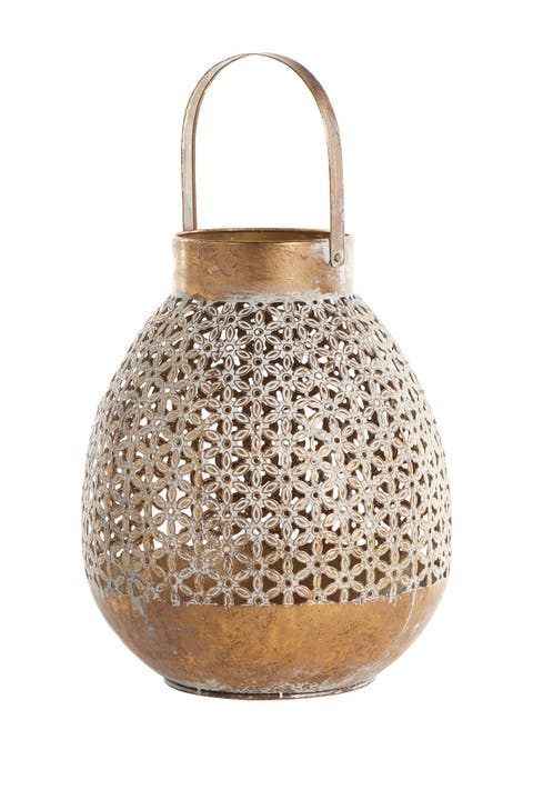 Goldtone Metal Laser Cut Candle Lantern with Pattern