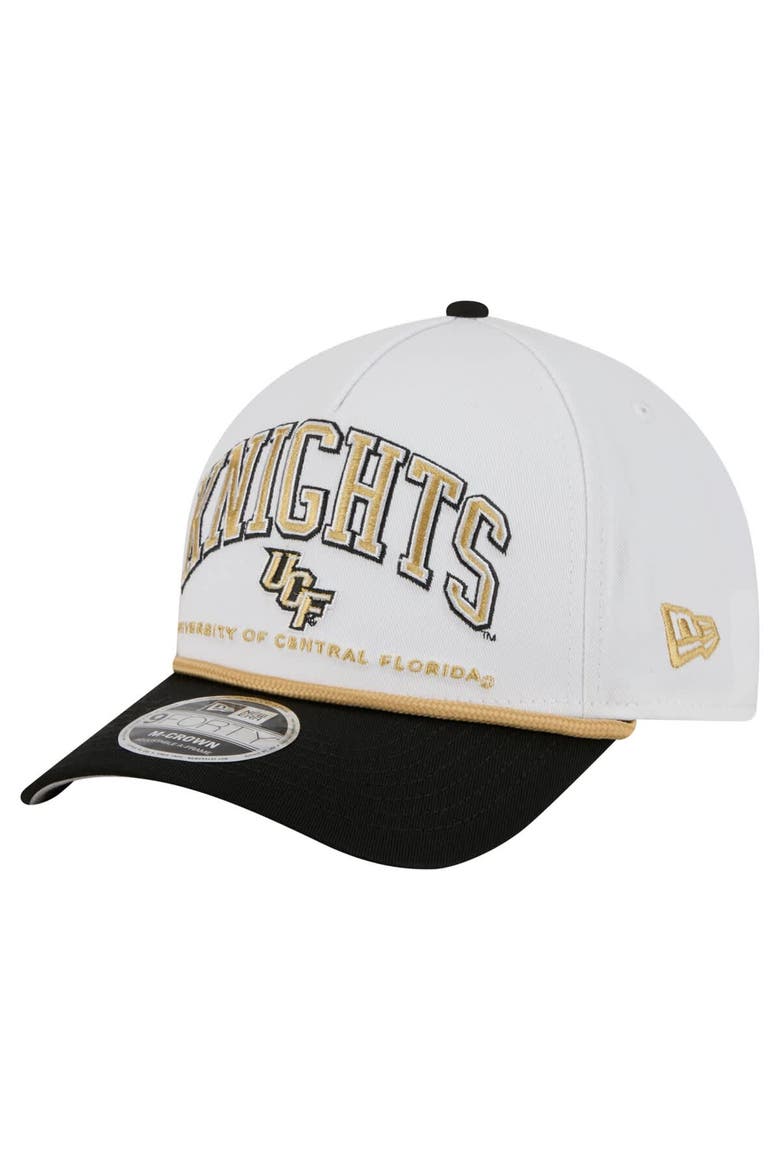 Men's New Era White/Black UCF Knights Arch Two-Tone Rope 9FORTY A-Frame M-Crown Adjustable Hat, Main, color, White