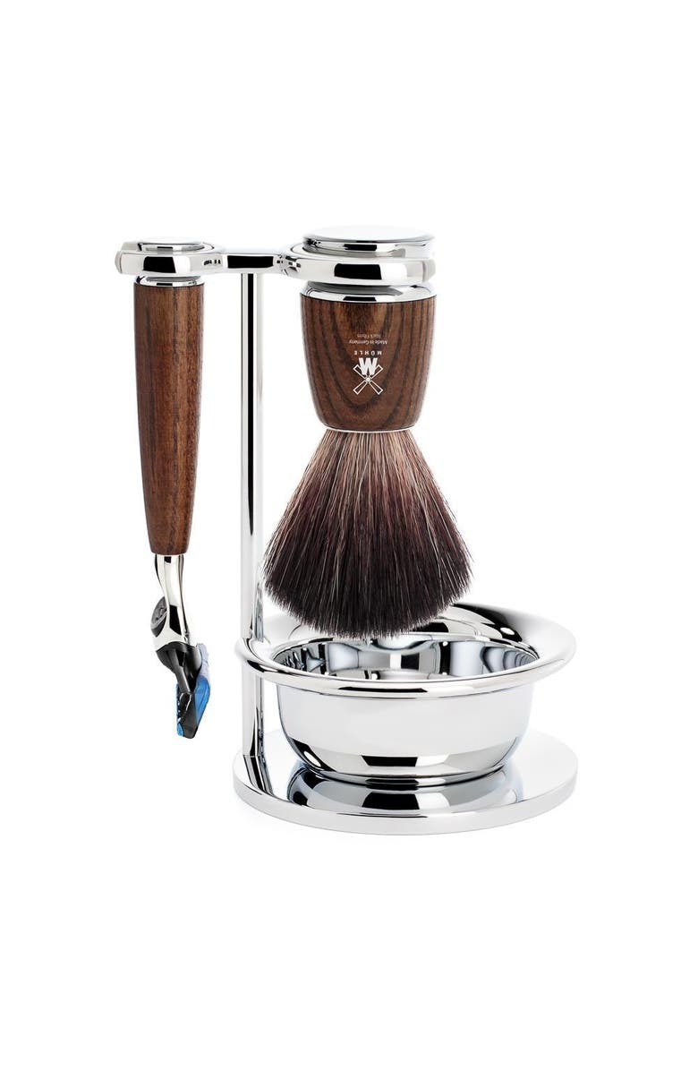 MÜHLE Rytmo Steamed Ash 4-Piece Black Fiber & Fusion Shaving Set, Main, color, Steamed Ash