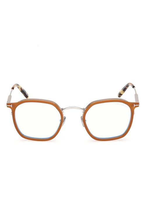 Tom Ford 50mm Round Blue Light Blocking Glasses In Milky Amber/palladium