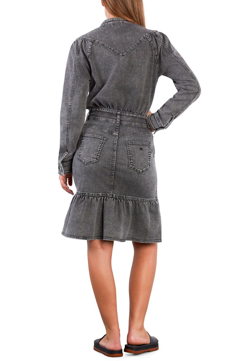 For A Stroll Ruffle Hem Long Sleeve Denim Dress, Alternate, color, ASH GREY