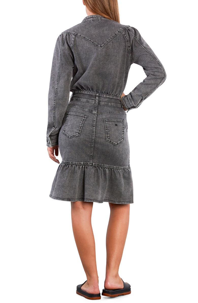 Wash Lab Denim For A Stroll Ruffle Hem Long Sleeve Denim Dress, Alternate, color, Ash Grey