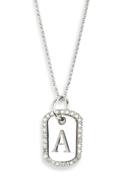 Diamond Initial Dog Tag Pendant Necklace