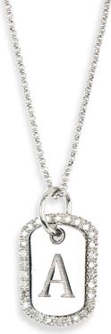 MESHMERISE Diamond Initial Dog Tag Pendant Necklace
