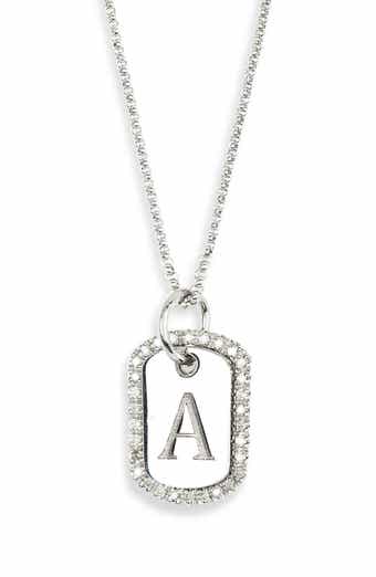 MESHMERISE Diamond Initial Dog Tag Pendant Necklace