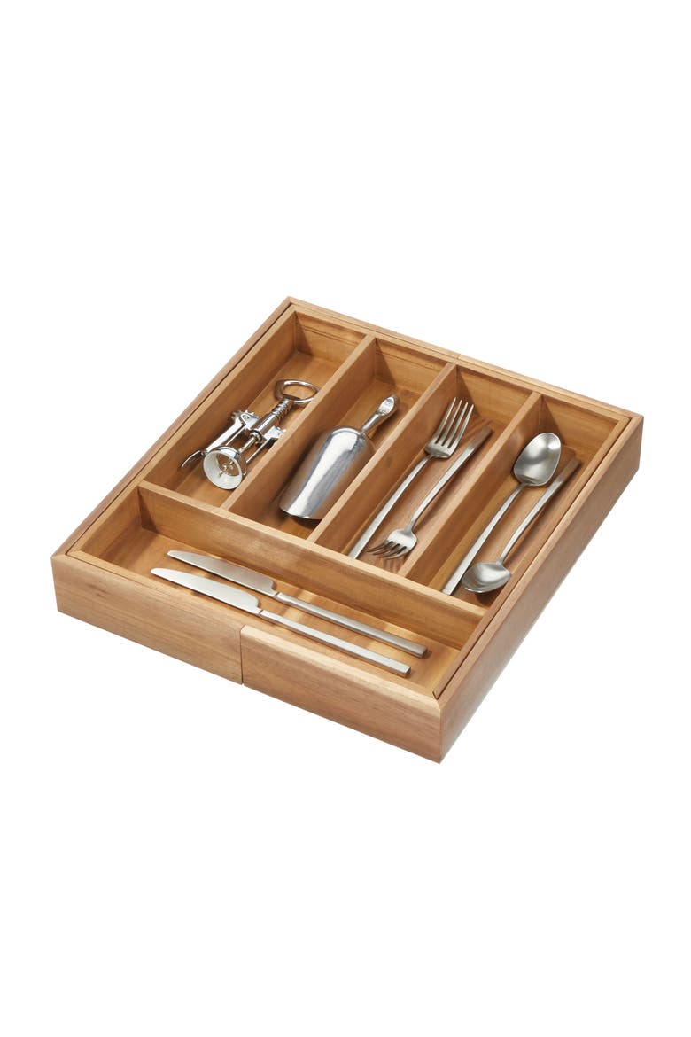 Expandable Acacia Wood Cutlery Drawer Organizer - Natural, Alternate, color, Natural