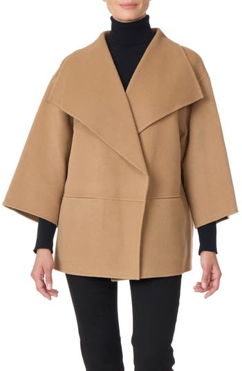 Bruno Magli Double Face Wool Blend Coat In Brown
