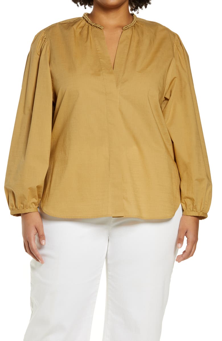 Vince Braid Trim Cotton Blouse, Main, color, Jute