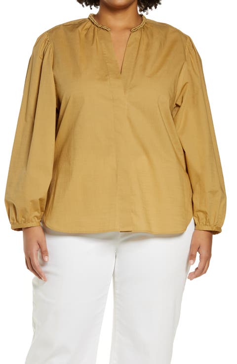 Braid Trim Cotton Blouse (Plus Size)