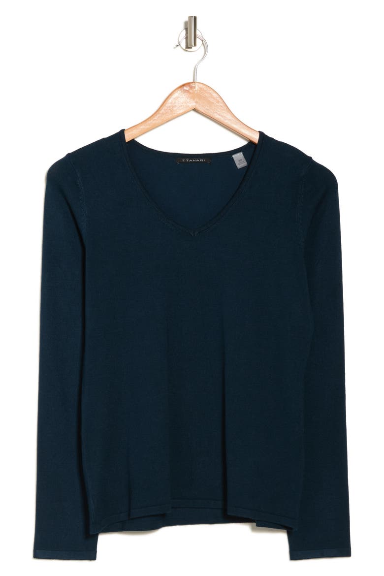 V-Neck Knit Sweater, Alternate, color, DARK TEAL