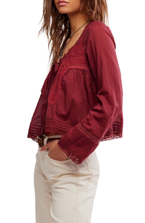 Free People Evermore Lace Inset Semisheer Cotton Top In Burgundy