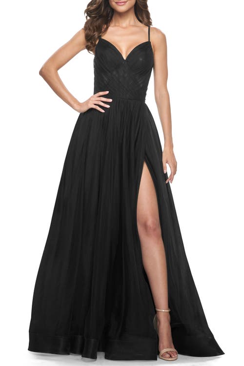 La Femme Simple Tulle A-line Prom Dress With Ruched Illusion Bodice