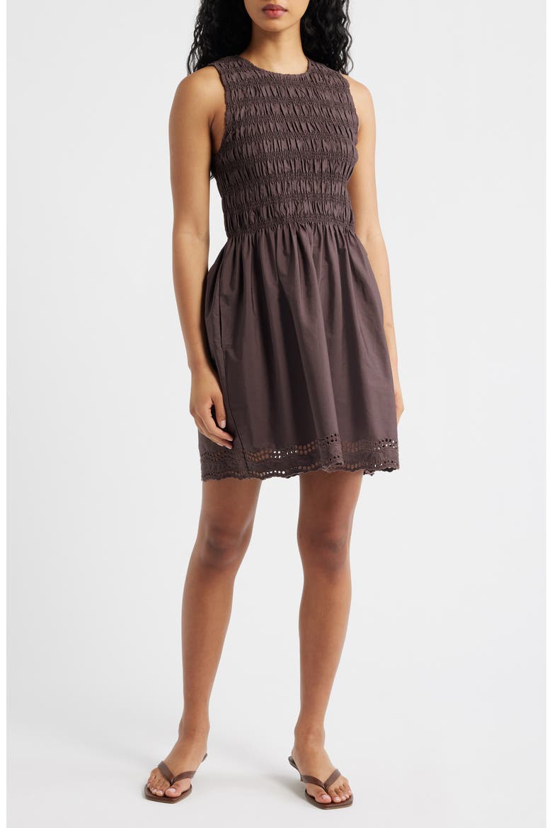 The Embroidered Melody Smocked Minidress, Alternate, color, CHOCOLATE PLUM