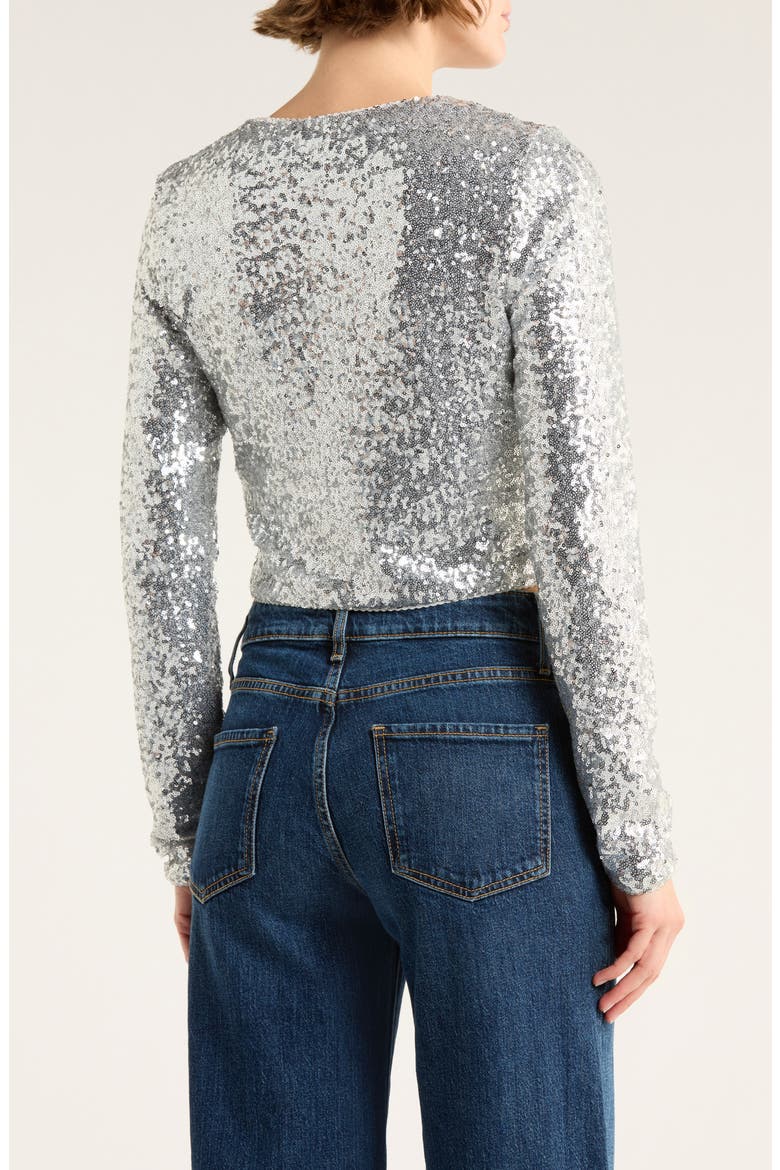 Cluster Sequin Crop Cardigan, Alternate, color, METALLIC SILVER001