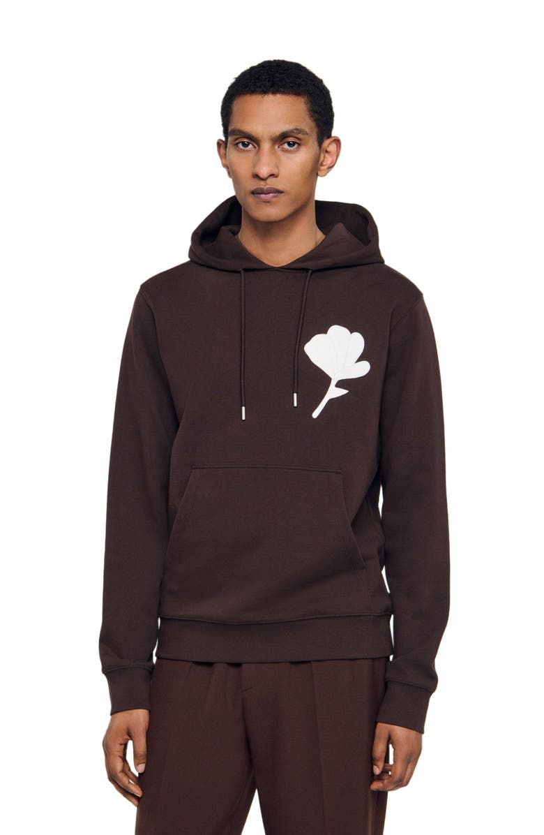 SANDRO Hooded flower patch sweatshirt, Alternate, color, Chocolate