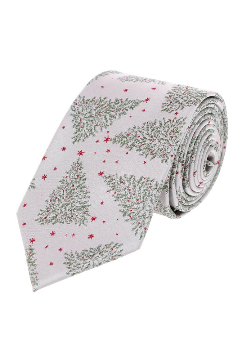 Sterling Modern Christmas Tree Novelty Holiday Necktie, Main, color, Silver