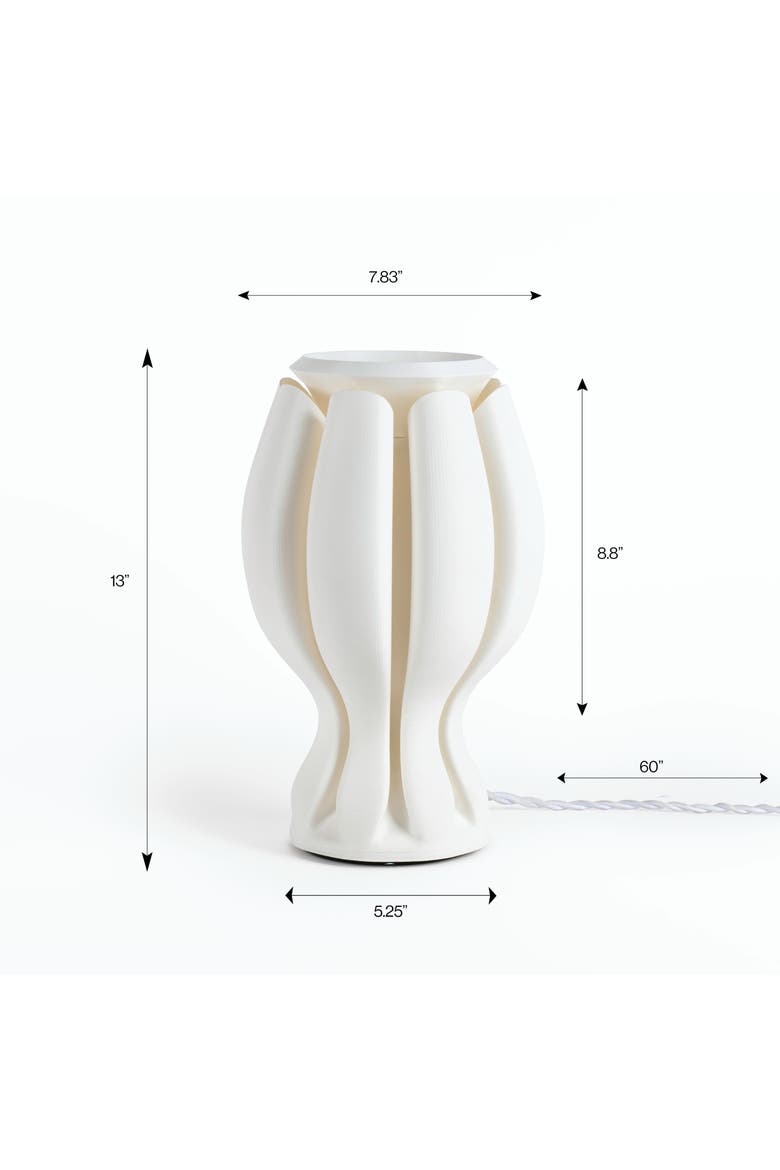 Flower 13" Tropical Coastal Plant-Based PLA 3D Printed Dimmable LED Table Lamp, Alternate, color, White