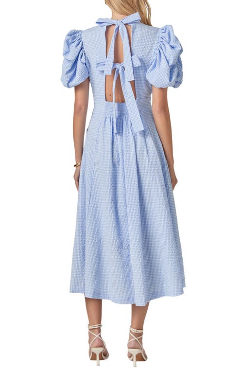 English Factory Open Back Puff Sleeve Maxi Dress In Blue
